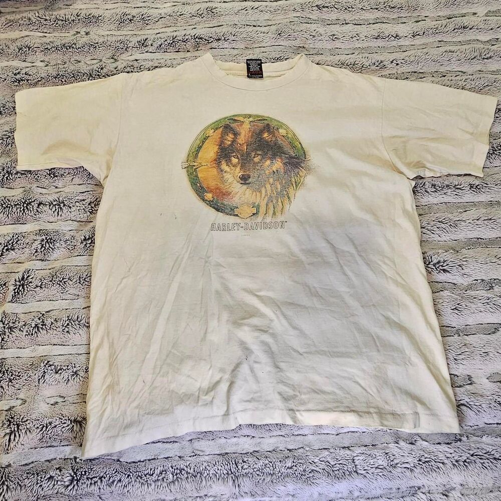 Harley-davidson Men's White and Cream T-shirt